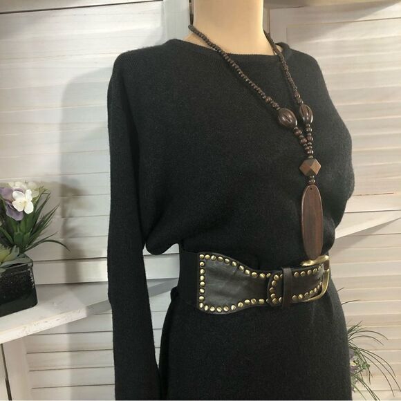 Vintage Y2K Wool Blend Gray Midi Sweater Dress Size M L - Picture 2 of 7